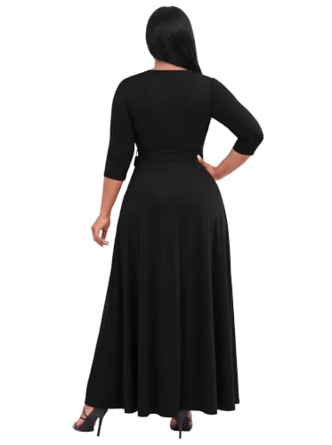 Image of FANDEE Plus Size Maxi Dress for Women Casual Summer Sundress V-Neck 3 /4 Sleeve