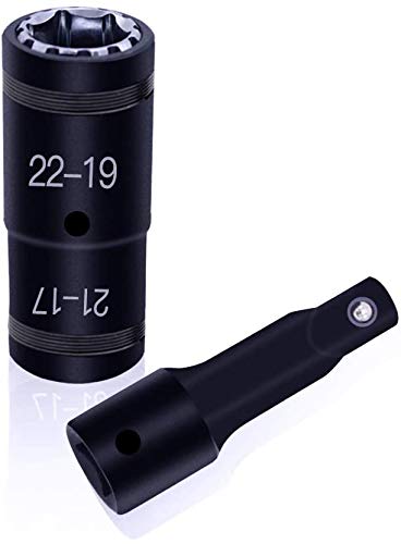 GOSWIFT 4 in1 1/2 inch Drive Flip Socket Lug Nut Impact Socket Set Double Ended Retractable Impact Socket,Metric 17-19-21-22mm (SAE 3/4â€-13/16â€-7/8â€) with 3 in Impact Extension Bar