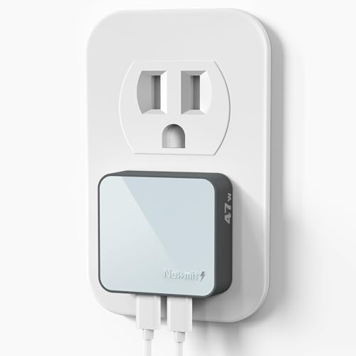Nekmit Flat USB C Wall Charger, 47W Dual Ports USB C Charger Block, PPS Fast Charging USB C Wall Plug for iPhone 15/15 Pro/15 Pro Max, Galaxy, MacBook Air, iPad, AirPods and More (White)