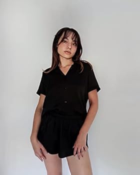 Ekouaer Pyjama voor dames, kort, set, korte mouwen, tweedelige nachtkleding, shirt & shorts S-XXL, XL