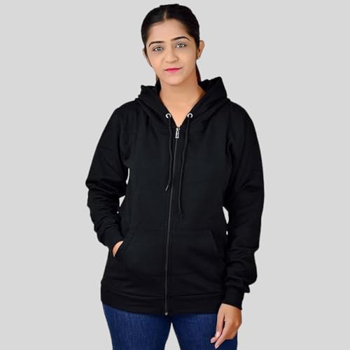 Image of More & More HOODMASTER Women's Fleece Hoodie Sweatshirt with Zip Pockets Full Sleeves Regular Fit Solid Pattern Hooded Neck and Standard Length | Comfortable Fleece Hoodie for Women