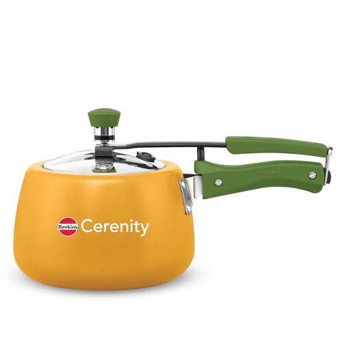 Image of Hawkins Cerenity 3L Pressure Cooker | Ceramic Coated | Contura Shape | Induction & Gas Compatible | Rice, Dal & Curries | ISI Certified | 5 Year Guarantee | Mustard Yellow (ICY30)