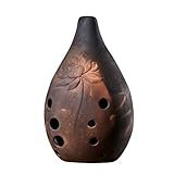 Chinese Flute Xun Professional 10 Holes F Key Lotus Pattern Ceramic Ocarina Ancient Wind Instrument Home Decor for Artists Performers Beginners (Random Style)