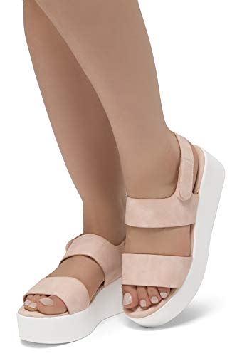 Herstyle Belma Women's Open Toe Ankle Strap Platform Wedge Sandals Blush 6.5