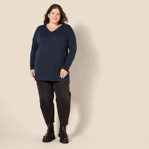 Image of Amazon Essentials Women's Lightweight V-Neck Tunic Sweater, Long Sleeve, Ribbed (Available in Plus Size)