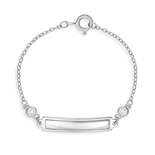 In Season Jewelry SS-02-00036 925 Sterling Silver 4.5 Inch Baby Girl Tag Id Bracelet Clear Cubic Zirconias & Identification Name Plate. Stunning Cz Bracelets cover