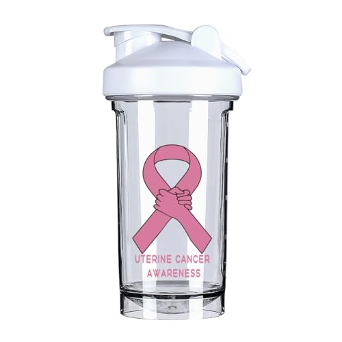 Uterine Cancer Awareness 18 Ounce Shaker Cup,Fashion Theme Pattern Shaker Bottle Leak-proof Workout Shake Bottles 500ML/18 oz Perfect for Pre Workout