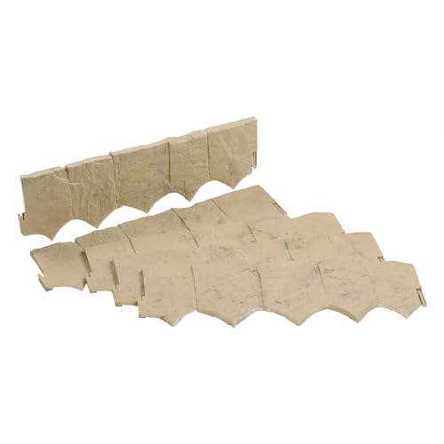 Suncast 5 Piece Plastic Border Stone Edging with Modern Style and Natural Border Stone Appearance for Enclosing Flower Beds or Garden Plots, Brown