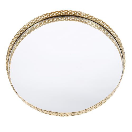 SOIMISS Plateau à Bijoux Décoratif Petit Format En Fer Ajouré, Miroir Intégré, Support Rangement Pour Bagues Et Boucles D'oreilles, Usage Chambre à Coucher Et Coiffeuse