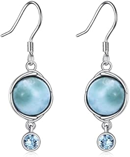 VONALA Natural Larimar Dangle Earrings for Women 925 Sterling Silver Larimar Gemstone Blue Topaz Jewellery for Mother Gilrs Present