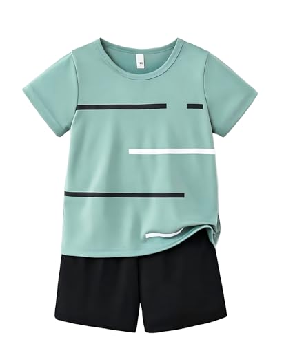 Image of 4-8T Toddler Boys 2-Piece Summer Casual Outfit Striped Print Short Sleeve T-Shirt & Shorts Set