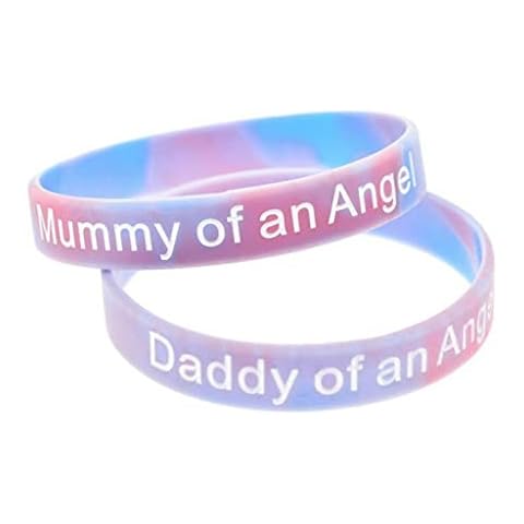 Set of 2 Mummy & Daddy of an Angel Wristbands Memory Bracelets Baby Child Loss SIDS Miscarriage Silicone Band Marble Effect - Medical ID Me Cover