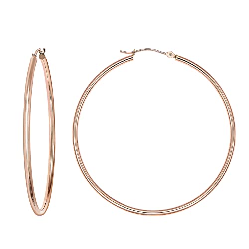 Image of 14K Rose Gold Classic Shiny Polished Round Hoop Earrings, 2mm tube