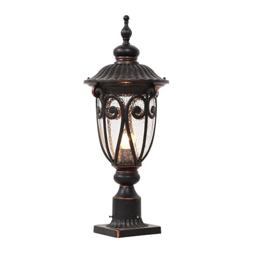 CWVYKNP Farol De Poste De Estilo Europeo, Lámpara De Columna Tipo Bolardo E26 Con Cristal Burbuja, Farolas De Poste Modernas Para Exteriores Estilo Casa De Campo En Acabado Negro, Luminaria