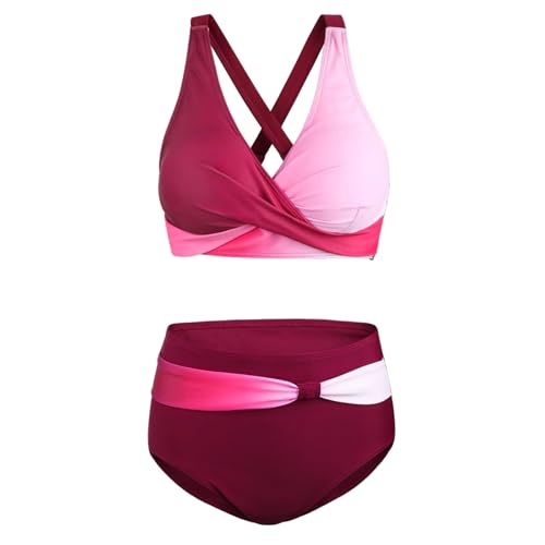 Maillot de bain pour femme col en V imprimé deux pièces taille haute