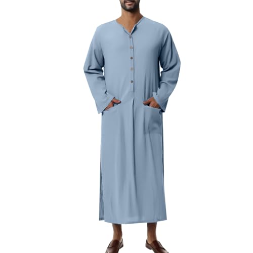Men's Nightshirt Nightgown Button Down Nightgown Casual Side Split Comfy Big&Tall Long Sleeve Sleepwear Sleepshirt