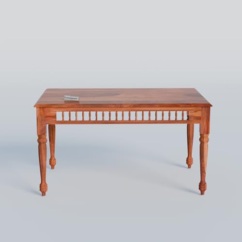 Image of Solid Sheesham Wood 6 Seater Dining Table Set | Six Seater Dinner Table with 4 Cushions Chairs & 1 Bench | Dining Table Set 6 Seater for Living Room, Kitchen & Home | Honey Finish