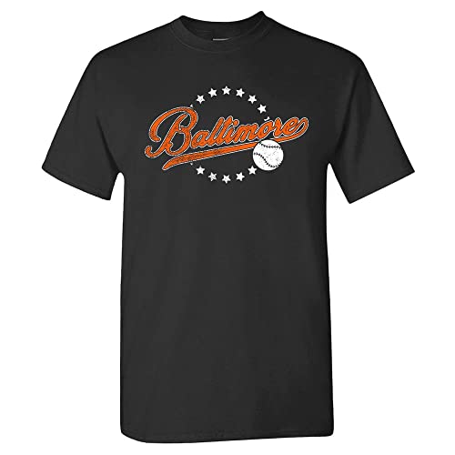 Baltimore City Vintage Baseball Mens Fan T-Shirt (Black Shirt XL)