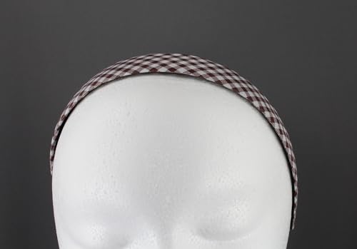 Fashion Accessories Now Brown Headband 1 1/8 Inches Wide Gingham Fabric Covered Hair Band Headband Gingham Plaid Check thumb #6