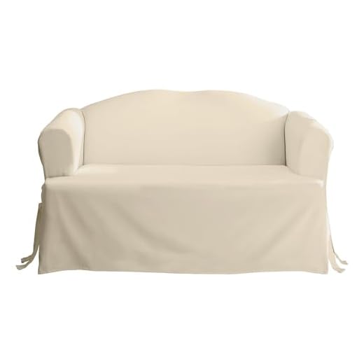 SureFit Duck Cotton Loveseat T-Cushion Slipcover - One Piece Slipcover, Relaxed Woven Fit, 100% Cotton, Machine Washable (T-Cushion Loveseat, Natural Color)