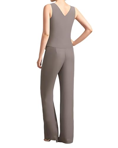 3 Pieces Mother of The Bride Pant Suits for Women Chiffon Lace Applique 3/4 Sleeve Wedding Guest Outfits with Jacket4