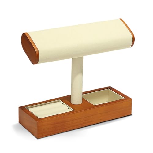 CeiBand Supporto per Gioielli orologio in Legno, Supporto T-bar Per Gioielli Barra, Per Orologio, Bracciale, Collana, Espositore Gioielli per Vendita al Dettaglio, per Uomo e Donna - Bianco Perla