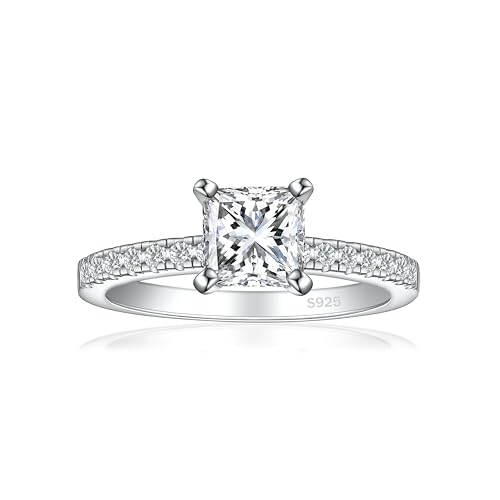 1.25CT 925 Sterling Silver Engagement Rings for Women Princess Cut Solitaire Cubic Zirconia Wedding Promise Rings for Her Size 4-12.5
