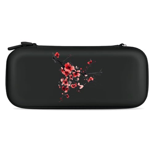 Red Blossoming Flowers Cherry Compatible with Switch Carrying Case Hard Travel Game Bag Pouch with 15 Games Accessories Black-style