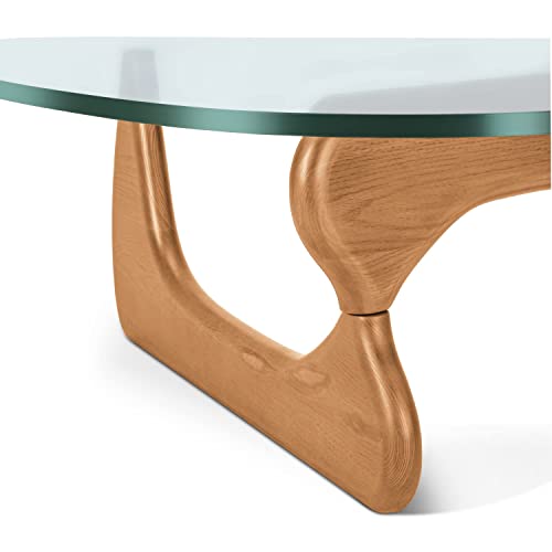 Noguchi Table Triangle Glass Coffee Table Vintage Glass End Table, Solid Wood Base And Triangle Clear Glass Top Modern End Table For Living Room, Patio, Study #TOP6
