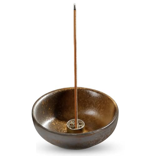 Incense Holder,Incense Burner,Handmade Ceramic Incense Holder with Iron Rust Glaze Burner for Stick & Backflow Incense Candle Plate Essential Oil Aroma Diffuser Bowl 9cm