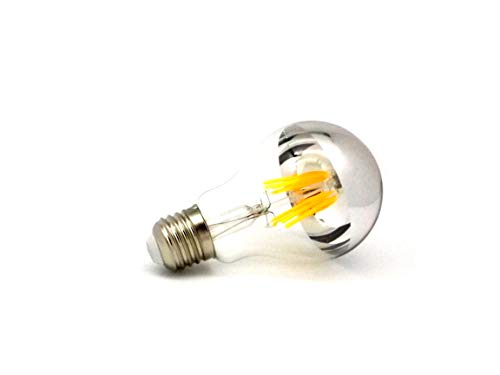 BOMBILLA LED CÚPULA ESPEJO 6W G95. Con filamento de Led, la parte superior de la bombilla cubierta por una cúpula de espejo que evita los deslumbramientos.
