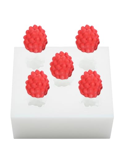 Liobelon 5 Cavity Raspberry Silicone Mold - Realistic Berry Baking Tool Artificial Fruit Fondant Mold for Chocolate, Candy, Cake Decorating, Crafts, Resin (Raspberry)