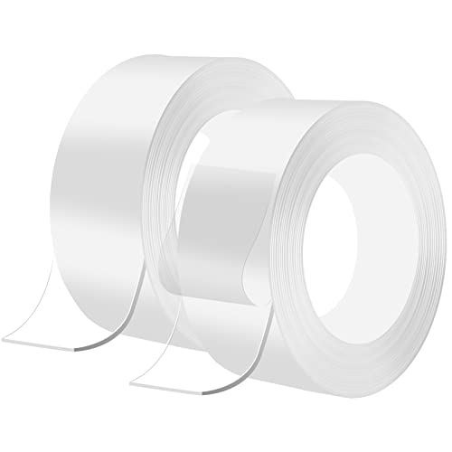 SLETIE 2 Pack Nano Double Sided Tape 3m x 2cm x 1mm Multi-Functional Transparent Reusable Nano Adhesive Tape Washable Traceless Strong Gel Tape for Carpet Photos Wall Posters Kitchen Party