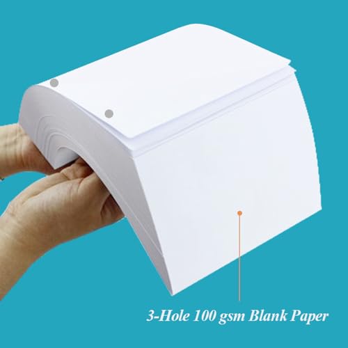 A4 Blank Filler Paper, 3-Hole Blank Paper, 100Sheets / 200Pages Loose-Leaf Paper, 100gsm White Paper, 8.5\'\' x 11\'\' - Thumbnail 5