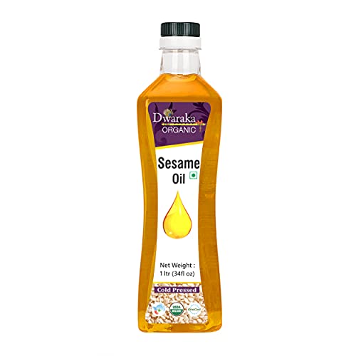 Dwaraka Organic - Cold Pressed Sesame Oil, 1L, 33 Fl Oz, Healthy, Organic, Non GMO, All Natural