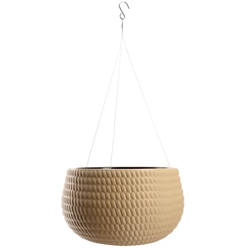 KADAX Hängetopf, Blumenampel mit Kette und Haken, Hängepflanztopf für Rankblumen, Übertopf mit Einsatz, Pflanzen Schutz für Innen- und Außenbereich (∅ 32 cm, Beige)
