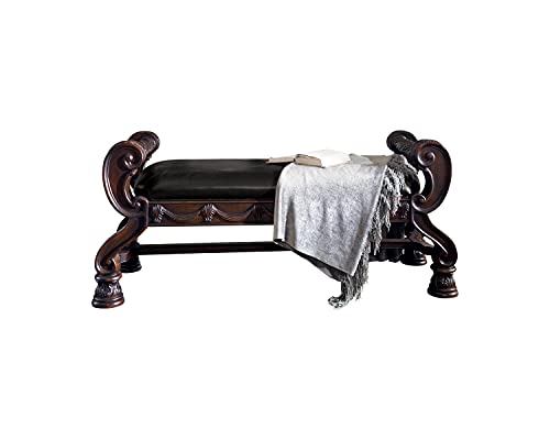 Signature Design by Ashley North Shore Ornate Faux Leather Upholstered Bedroom Bench, Dark Brown