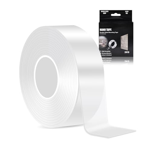 KitchenRaku Double Sided Tape Heavy Duty, 1.18 x 120 Strong Nano Tape, Adhesive Double Sided Sticky Tape for Walls/Carpet, Washable and Removable Clear Invisible Tape Picture Hanging Strips for Home