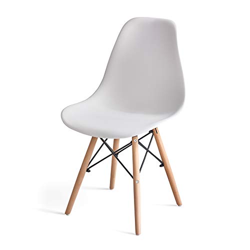 ArtDesign FR Ensemble de 4 Chaises de Salle à Manger, Pieds de Base en Bois de Hêtre Naturel,Design Ergonomique, Look Moderne Mid-Century (Blanc)