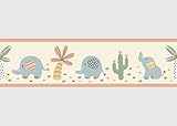 Selbstklebende Bordüre Pfirsichfarbene Elefanten AG Design, AWBD 8504 | Wasserfest Kinderzimmer Wand Aufkleber Dekoration | Wandbordüre für Mädchen und Junge | Folie | Breite 500 cm x Höhe 13.8 cm