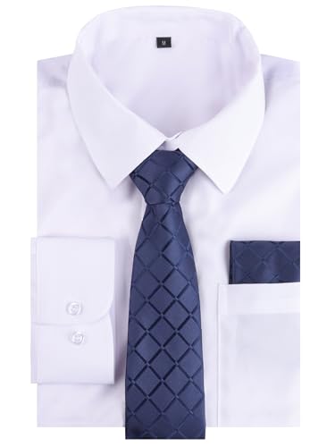 Alizeal Mens Dress Shirt with Tie Pocket Square Set Classic