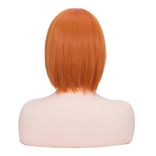 Image of Rose bud Orange Wig Bob Straight 12 Inch Short Hair Cosplay Wigs for Women Costume Party Halloween