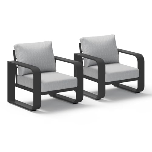Image of Aluminum Outdoor Patio Sofa Armchair, Oversized Patio Couch with Widened Armrest & Ultra-Thick Cushions, Deep Seating Modern Patio Chairs Set for Backyard, Deck, Gray