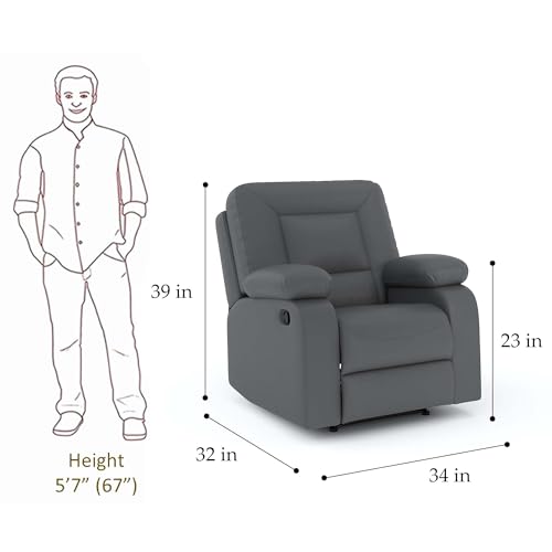 Image of Amazon Brand - Solimo Elysium | Single Seater Sofa Recliner | Manual Recliner (Leatherette Grey)