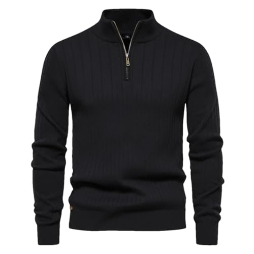 Men Autumn Zipper Pullover Sweaters Warm Winter Stand Collar Cotton Knitted Sweater Men