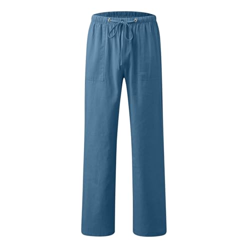 Men's Casual Cotton Linen Pants Drawstring Elastic Waist Beach Summer Pants Lightweight Breathable Trousers2