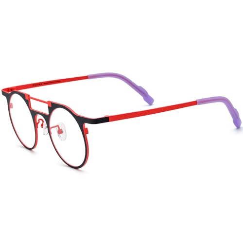 Image of FONEX Colorful Pure Titanium Glasses Frame Women Retro Round Eyeglasses F85782