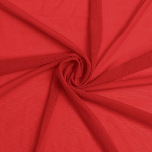 JOSNAAN Red Mesh Fabric- 66Inch Wide 4-Way Stretch Power Mesh Lightweight Sheer 90% Nylon 10% Spandex Dancewear Sportswear for Sewing(1Y Red)