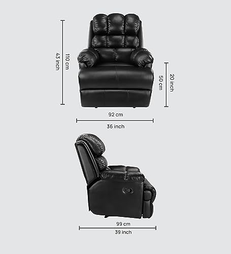 Image of Little NAP Single Amet Soft Leatherette Manual Recliner | Padded Seater Aram Sofa | Relaxing Chair for Home Office Movie Theater Room | Black