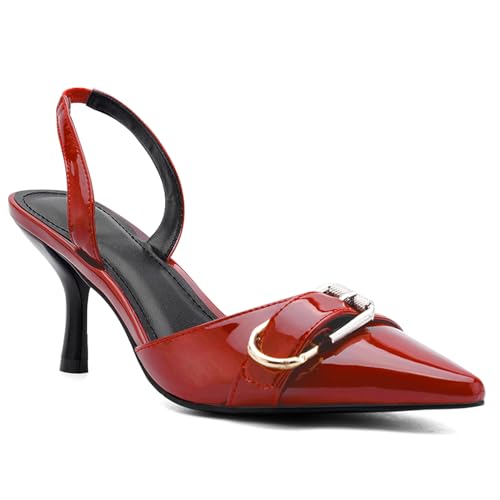 Image of QIV Leopard Kitten Heels Pointed Toe Slingback Heels for Women Closed Toe Pumps with Buckle
